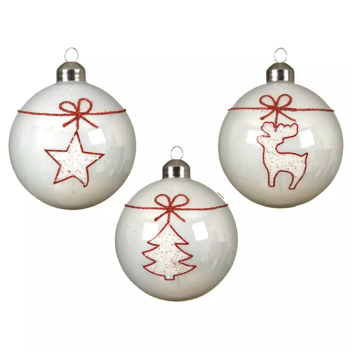 Lote de 3 bolas de Navidad en vidrio (D80 mm) Tradición Blanco  1