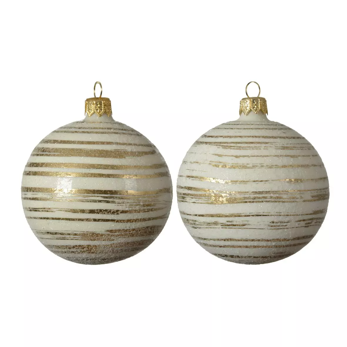 Lot de 6 boules de Noël en verre (D80 mm) Rayures Blanc laine  1