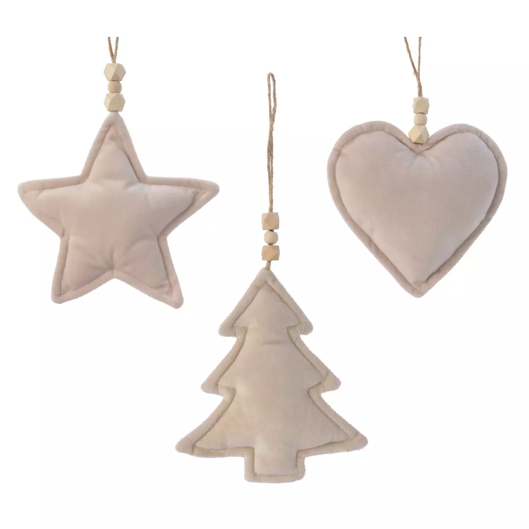 Lote de 3 adornos para colgar Estrella Corazón Árbol Beige 1
