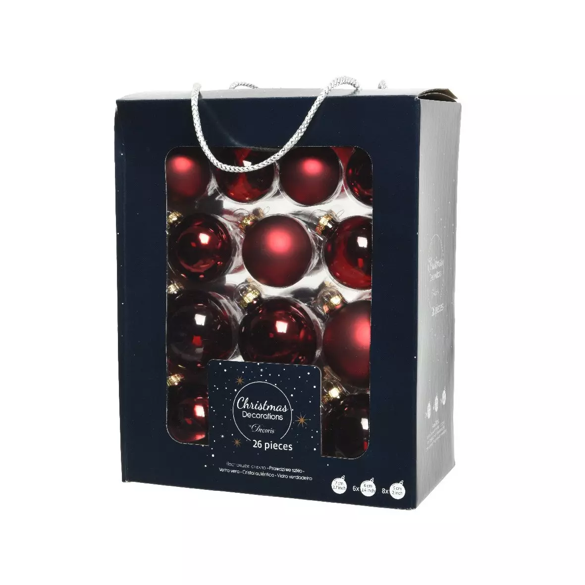 Lot de 26 boules de Noël (D70 mm) (D60 mm) (D50 mm) Cristal Bordeaux 1
