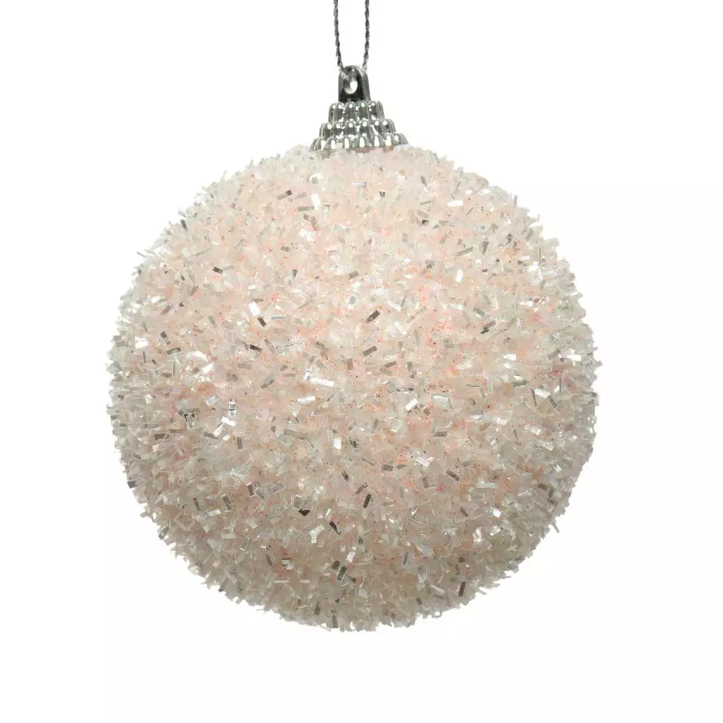 Lot de 6 boules de Noël en verre (D80 mm) Scintillante Rose poudré  1