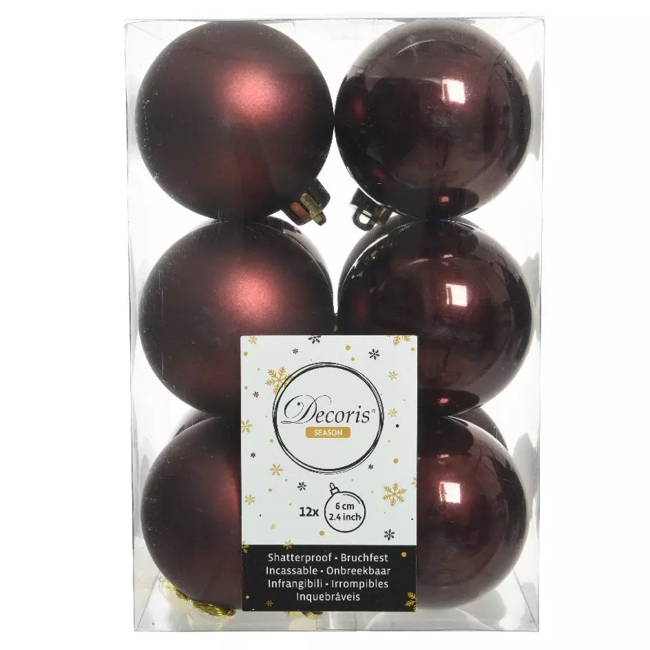 Lote de 12 bolas de Navidad (D60 mm) Alpine Caoba 1
