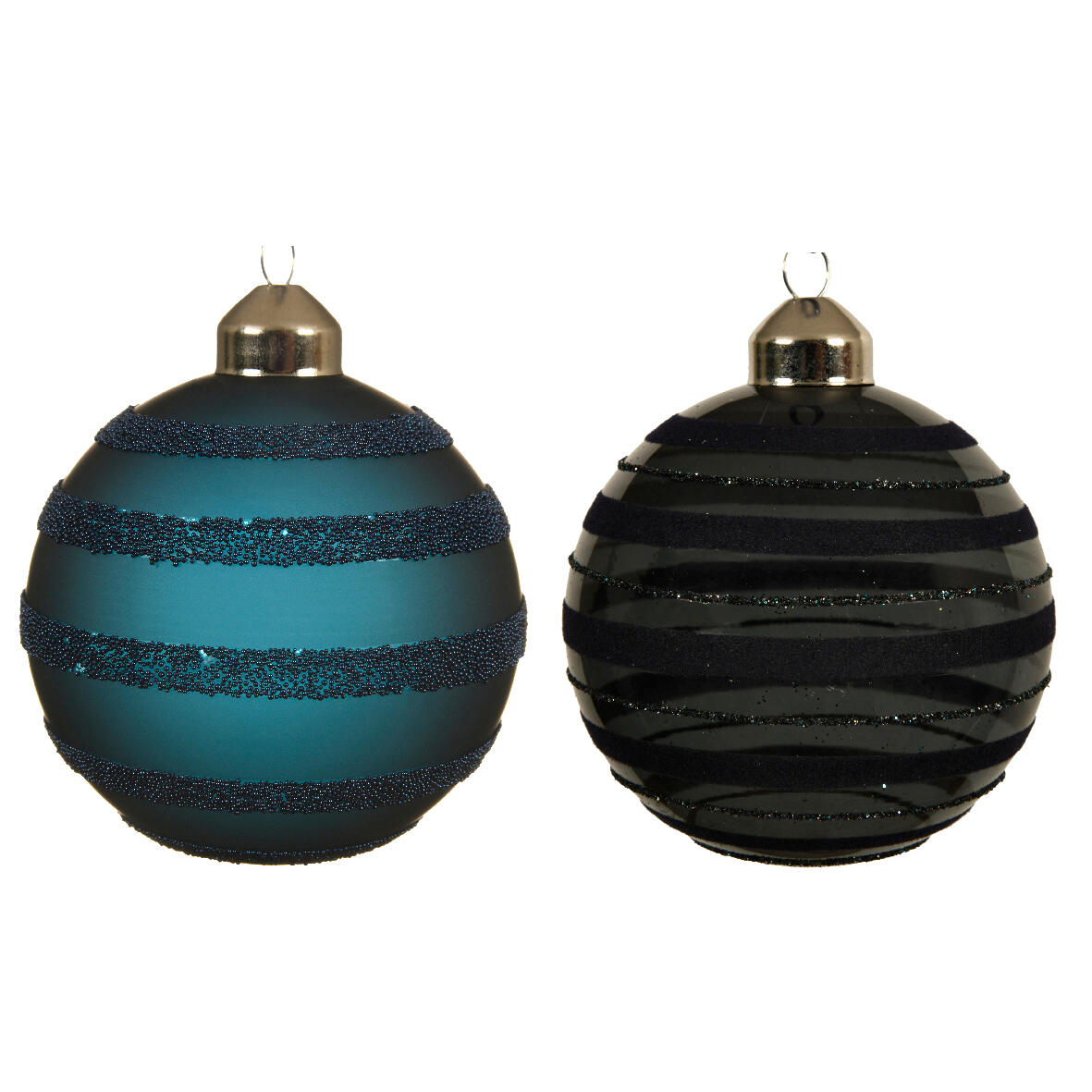 Lote de 3 bolas de Navidad en vidrio (D80 mm) Linta Azul noche  1