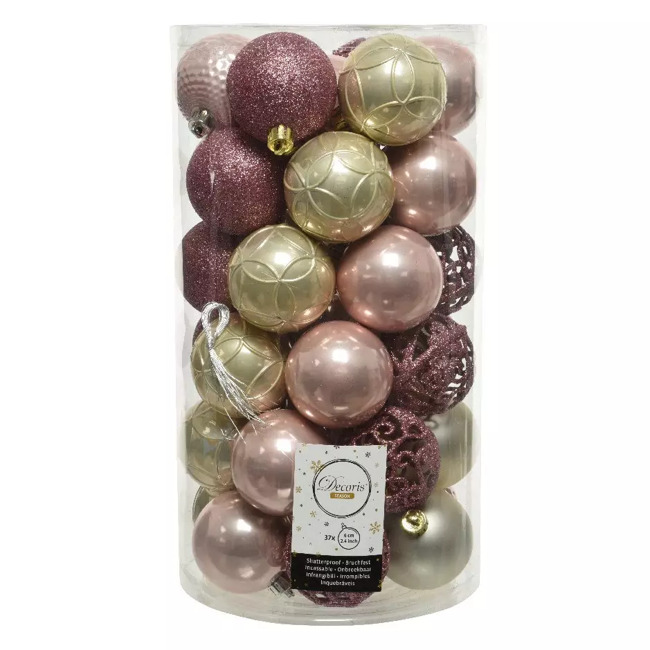 Set van 37 kerstballen Alpine poederroze 1
