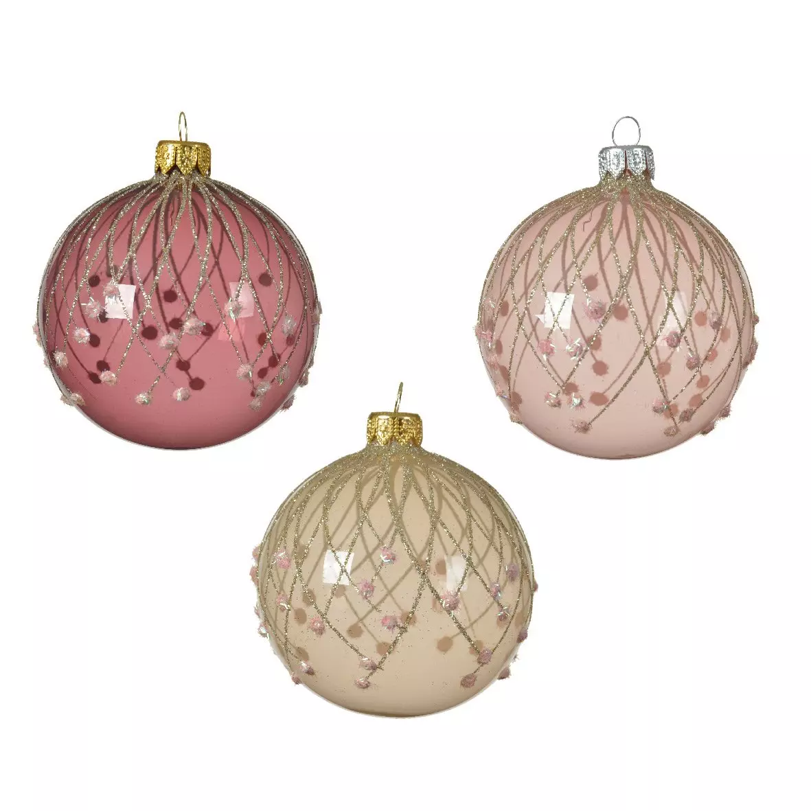 Lote de 6 bolas de Navidad en vidrio (D80 mm) Gemme Rosa palo  1