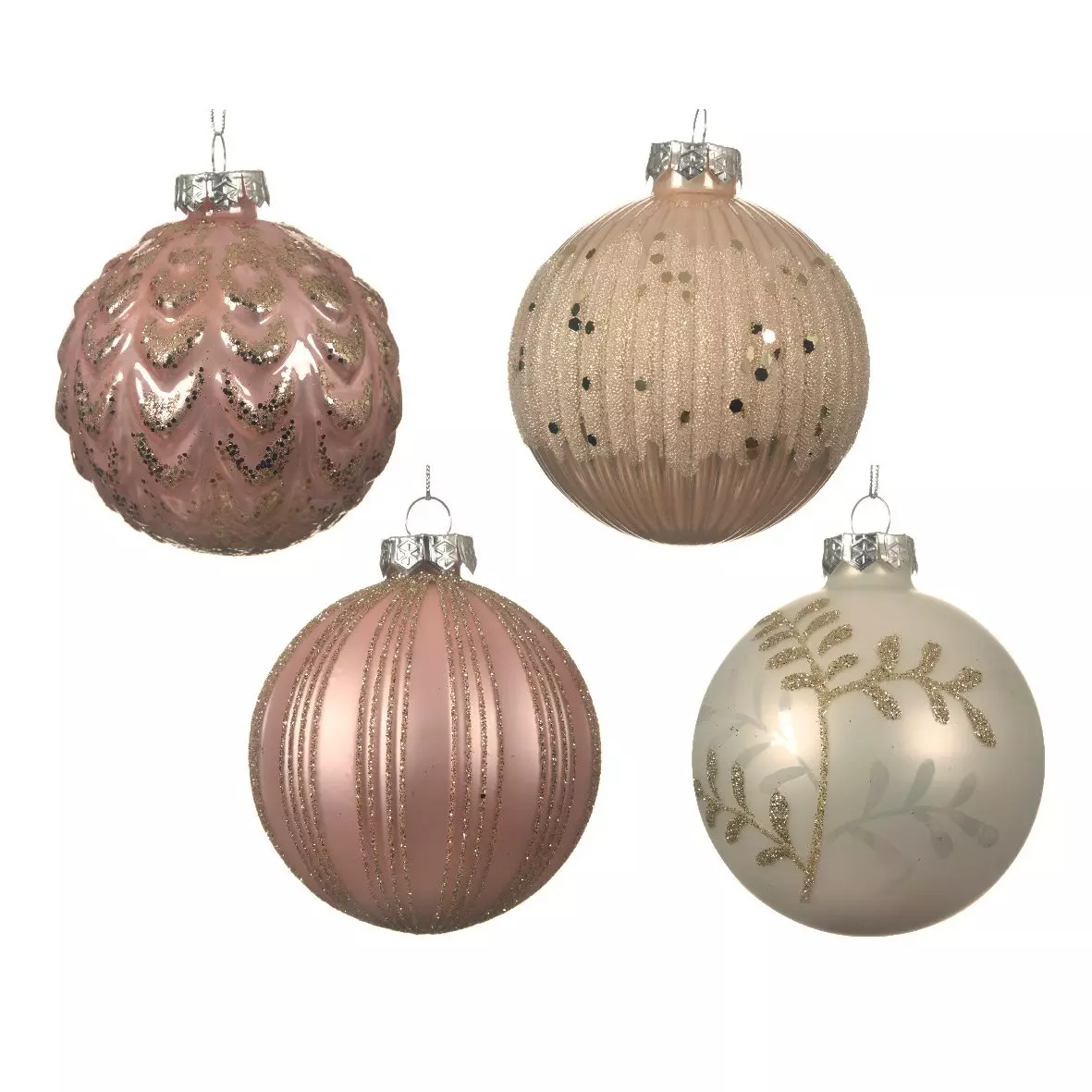 Lot de 12 boules de Noël en verre Eva Rose clair 1
