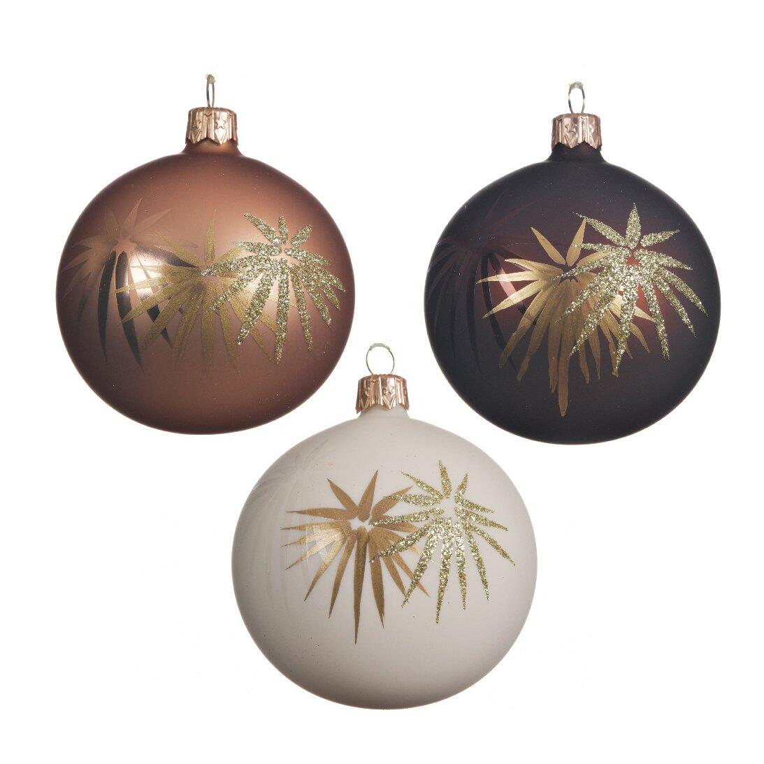 Lotto di 6 palline di Natale di vetro (D80 mm) Palmea Blanc laine/Camel/ Marrone 1