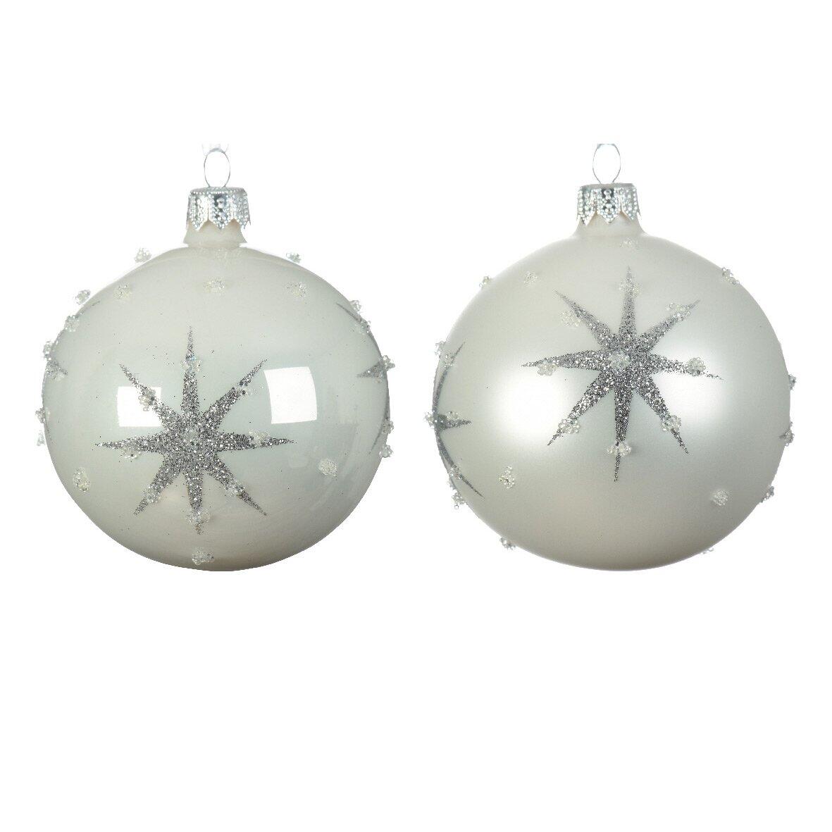 Lotto di 6 palline di Natale di vetro (D80 mm) Astre Bianco ghiaccio 1