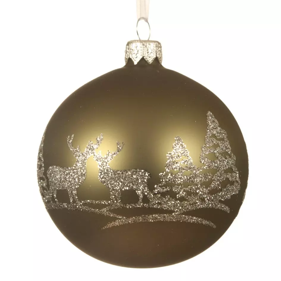 Lote de 6 bolas de Navidad en vidrio (D80 mm) Reno Verde musgo  1
