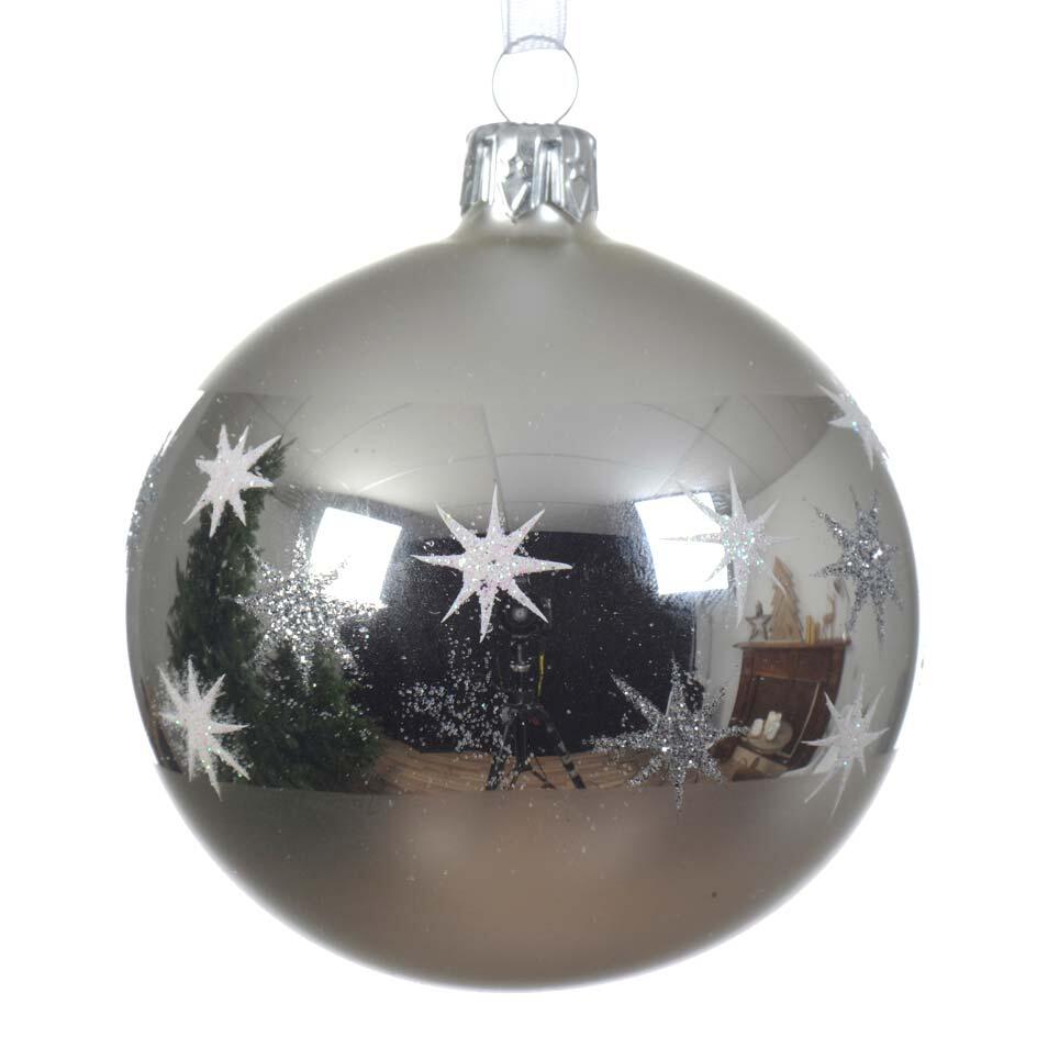 Lotto di 6 palline di Natale di vetro (D80 mm) Mimosa Argento 1