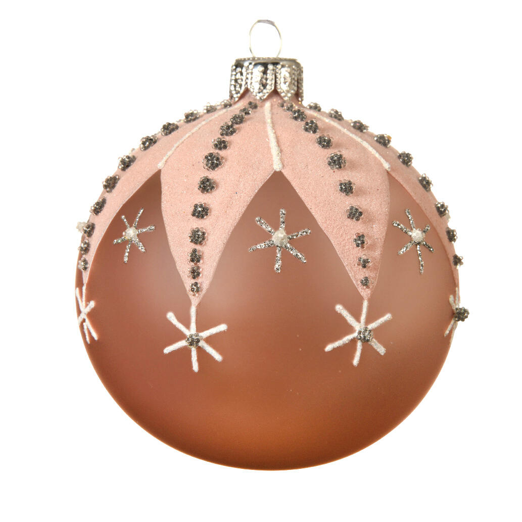 Lotto di 6 palline di Natale di vetro (D80 mm) Etoiles à strass Rosa cipria 1