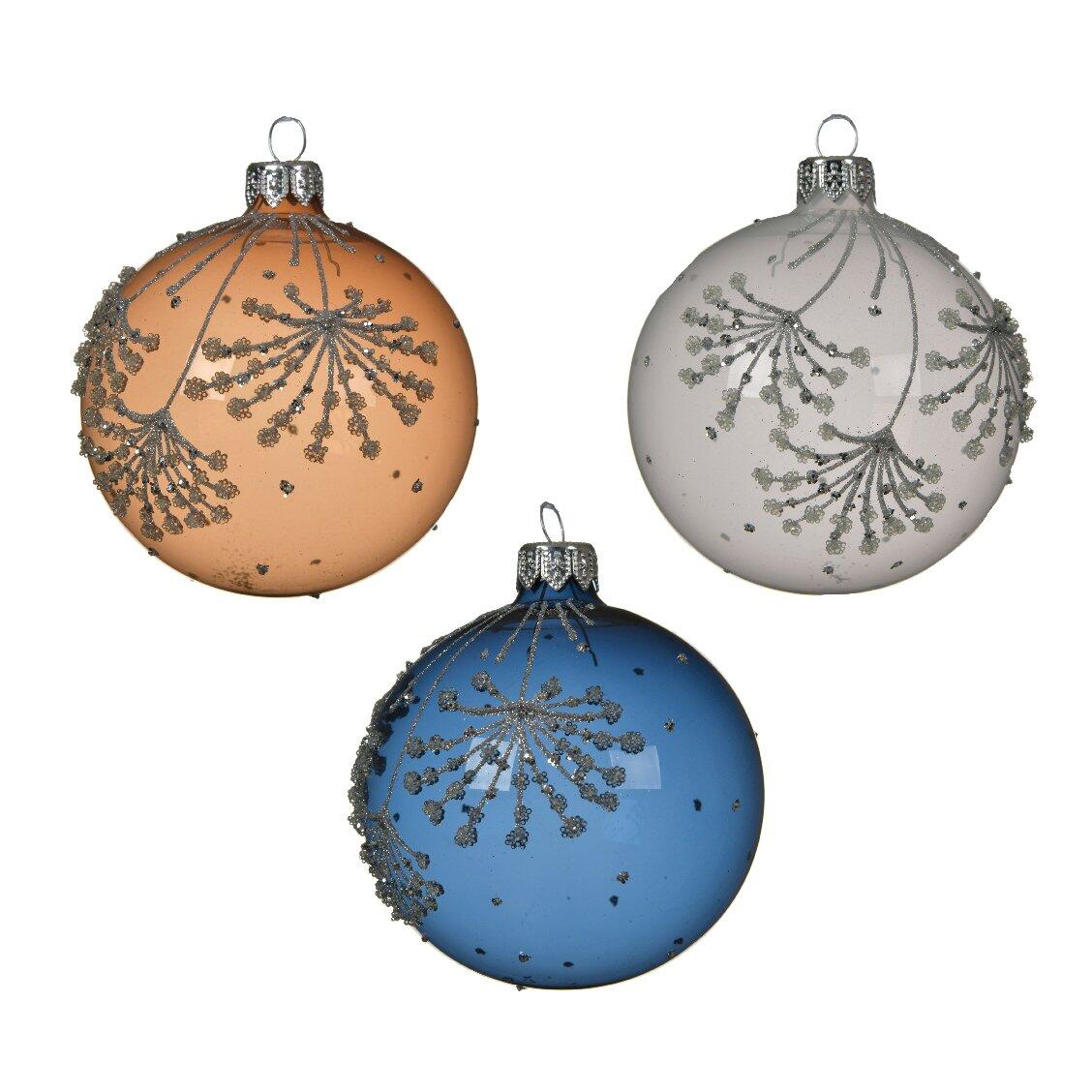 Lotto di 6 palline di Natale di vetro (D80 mm) Adelice Bianco/ Camel/ Blu notte 1