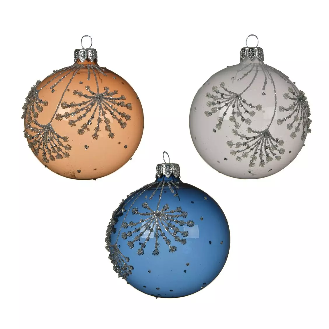 Lote de 6 bolas de Navidad en vidrio (D80 mm) Adelice Blanco/ Camel/ Azul noche  1