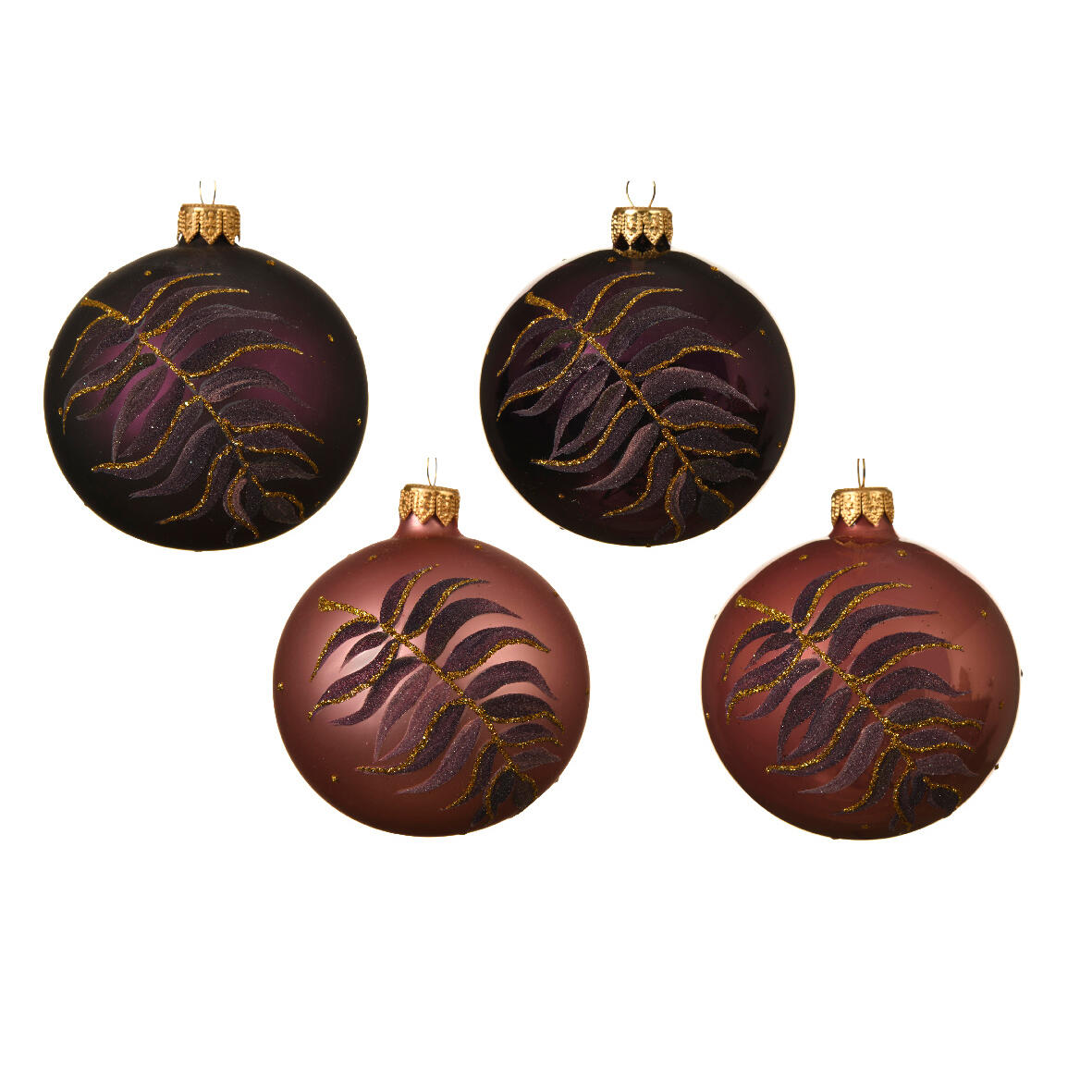 Lote de 6 bolas de Navidad en vidrio (D80 mm) Palma Violeta  1