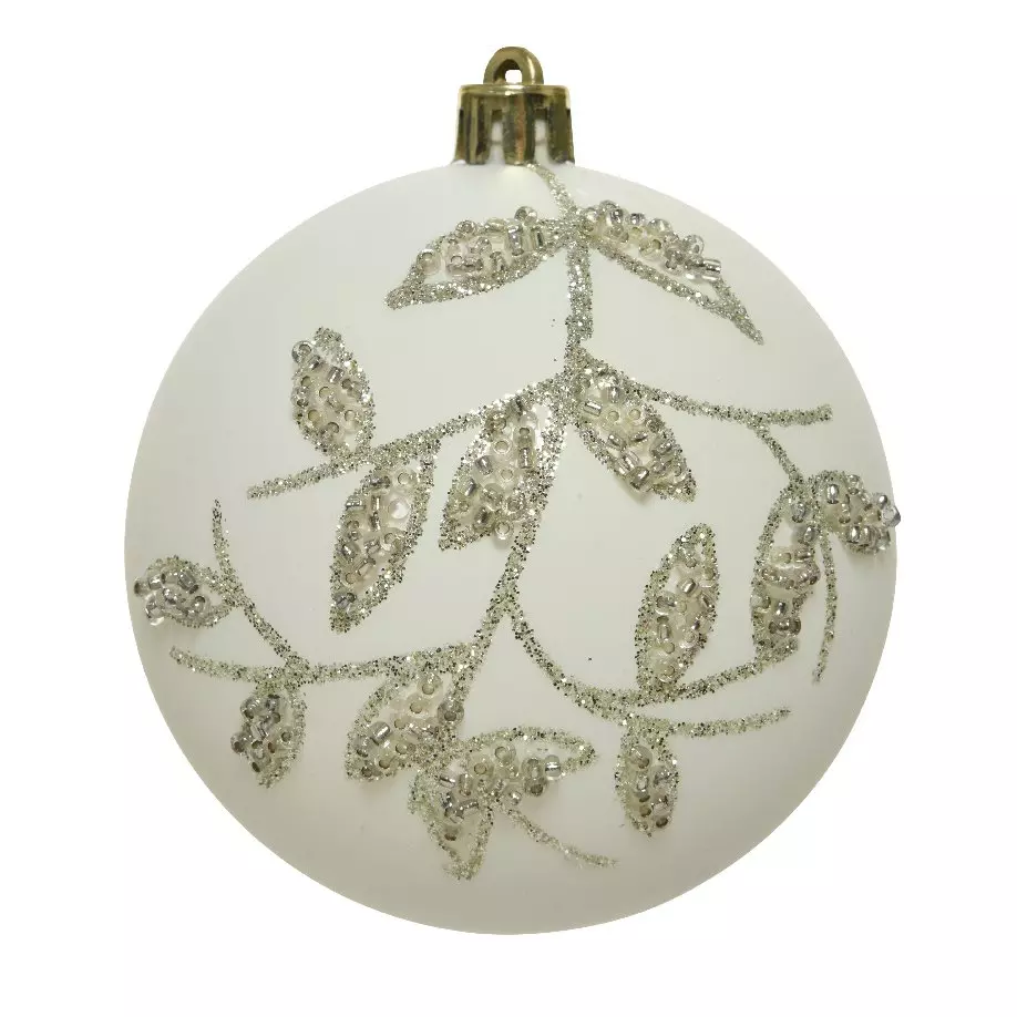 Lot de 12 boules de Noël en verre (D80 mm) Brancia Blanc laine  1
