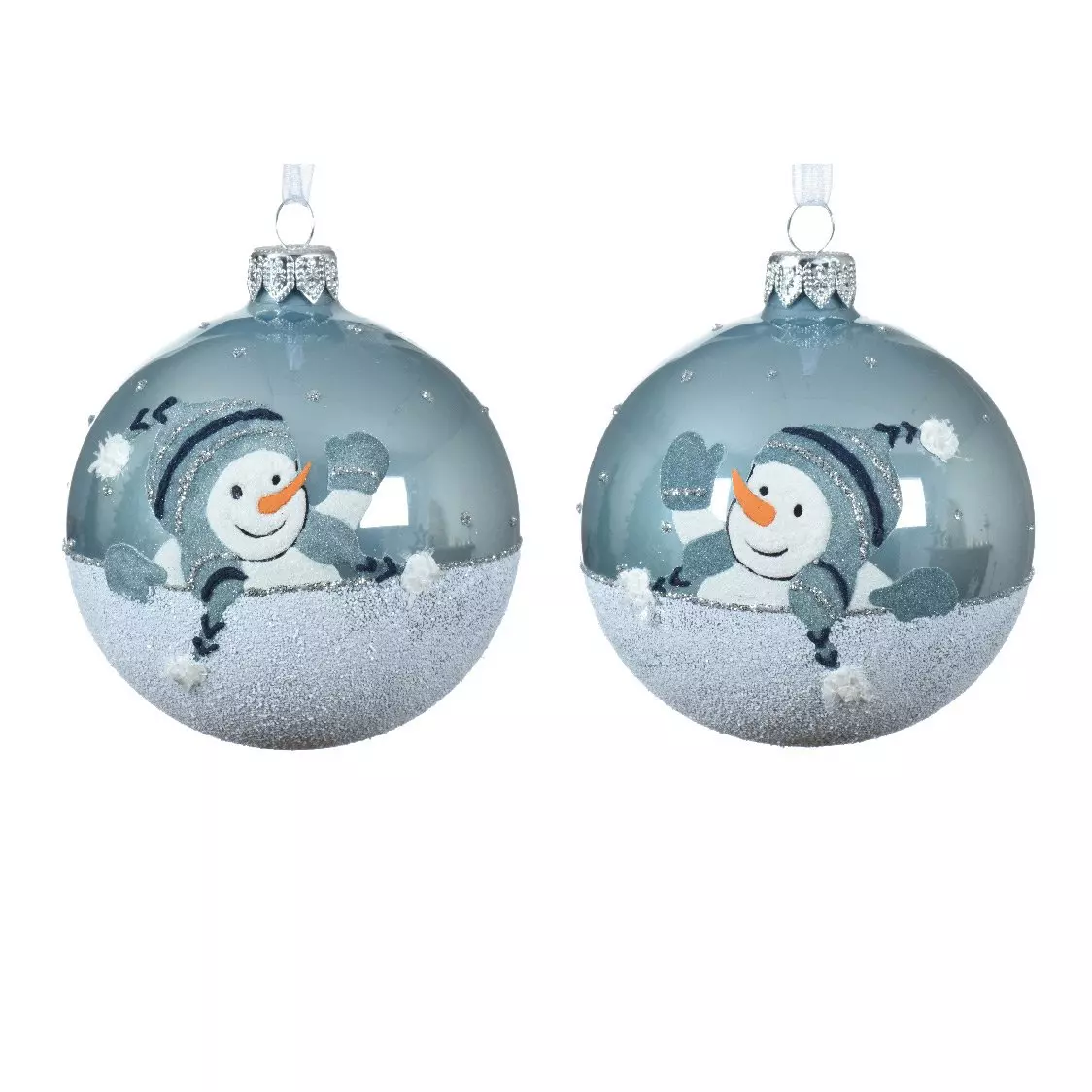 Lote de 6 bolas de Navidad en vidrio Pablo Azul pastel 1