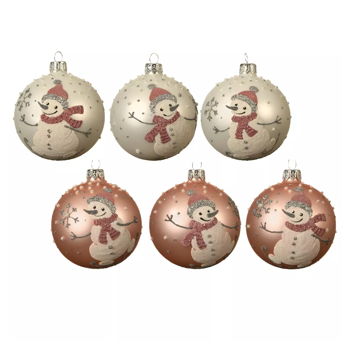 Lote de 6 bolas de Navidad en vidrio (D80 mm) Fluffy Rosa palo  1
