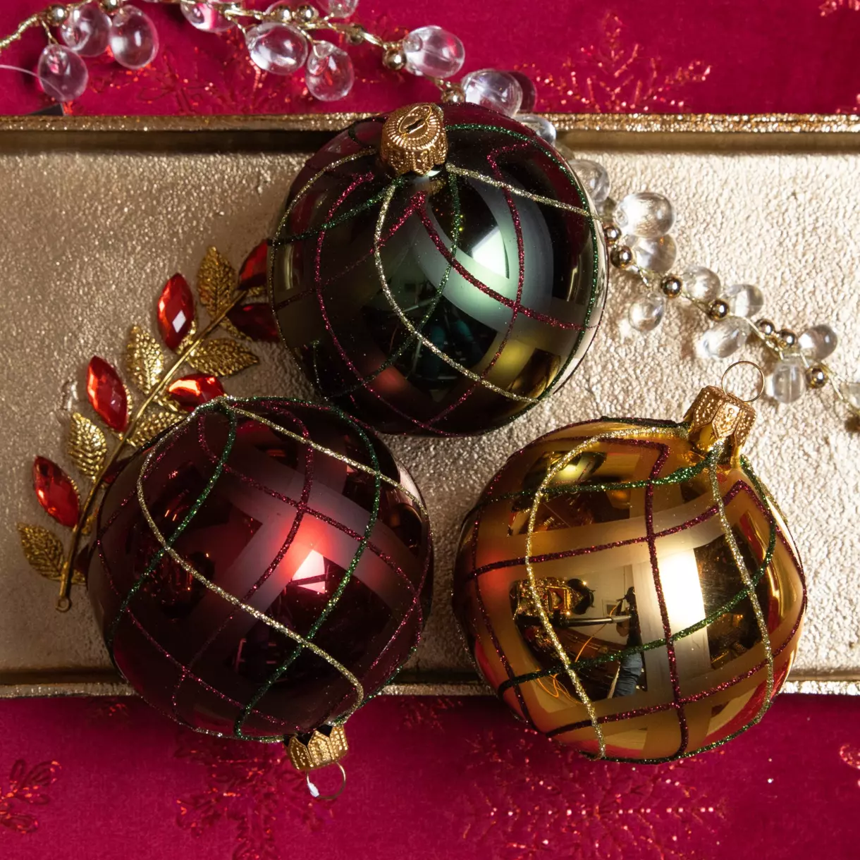 Lote de 6 bolas de Navidad (D80 mm) Cuadros Multicolor 1