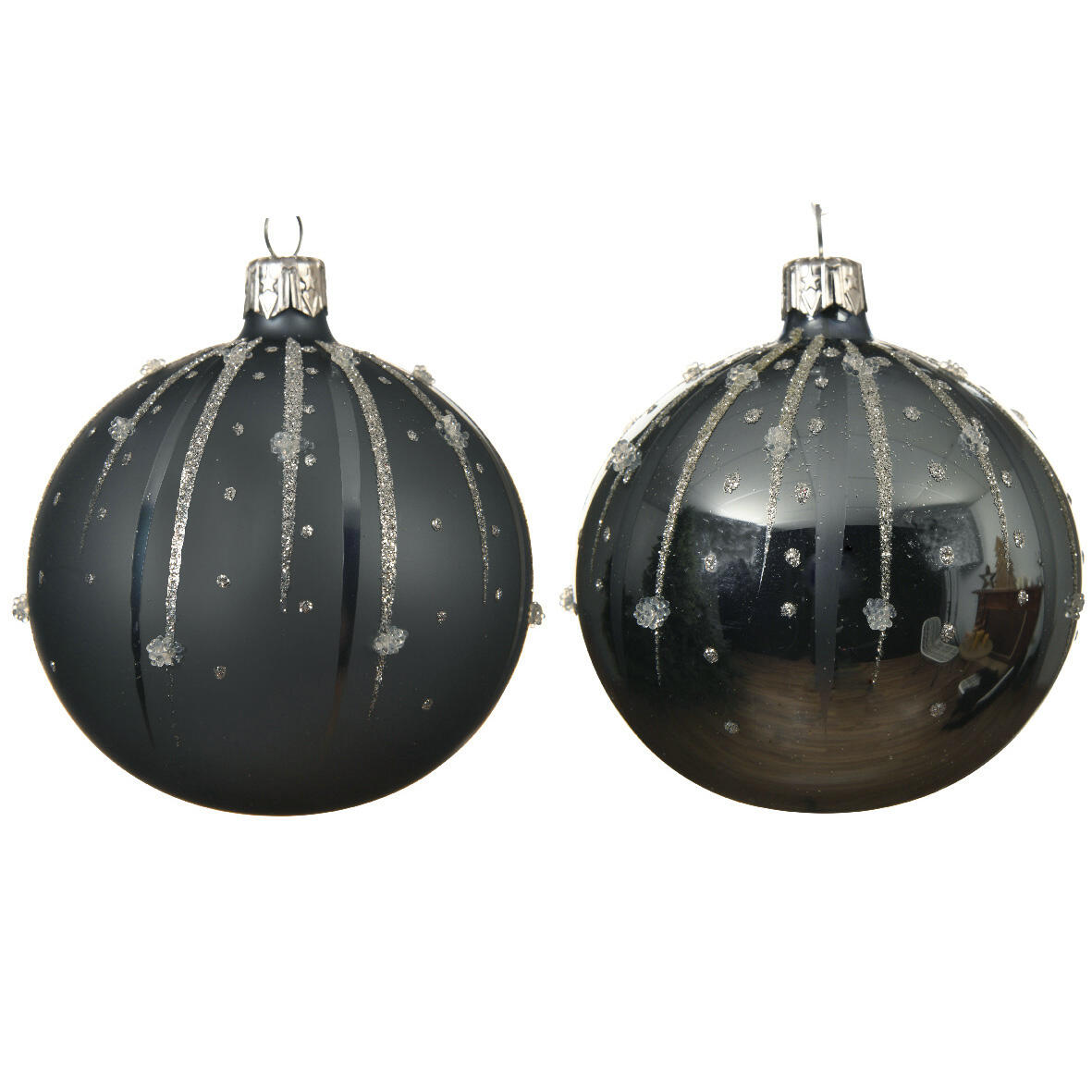Lotto di 6 palline di Natale di vetro (D80 mm) Goutella Blu grigio 1