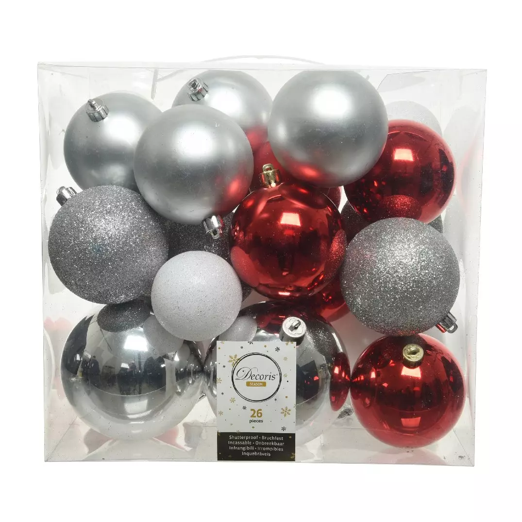 Set van 26 kerstballen Lara Multi Rood/Wit/ zilver 1