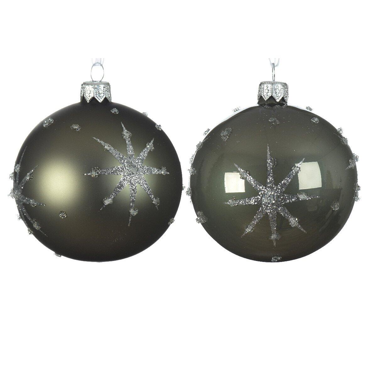 Lote de 6 bolas de Navidad en vidrio (D80 mm) Astre Verde musgo  1