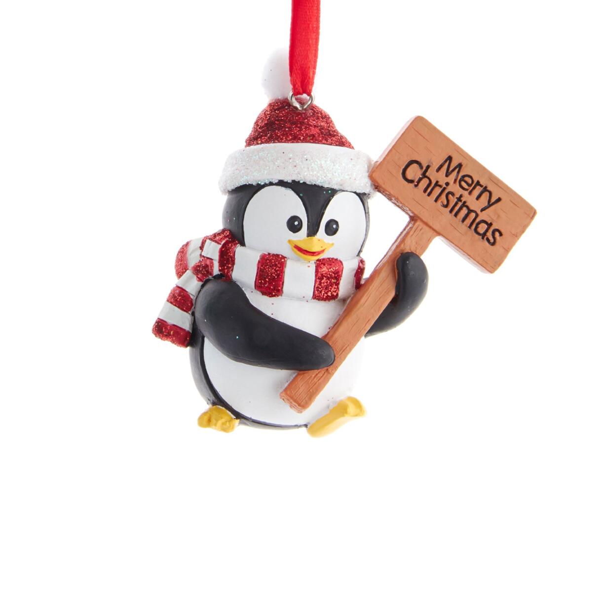 Kerst Pinguïn met uithangbord  hangdecoratie Zwart 1