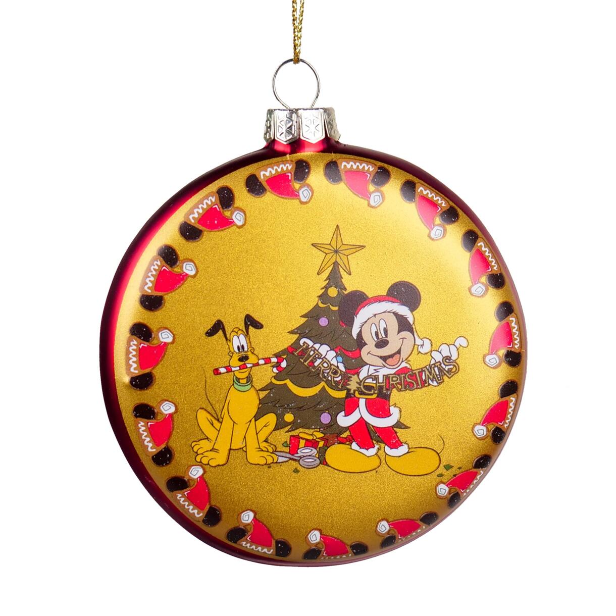Disque en verre Pluto et Mickey de Noël à suspendre Jaune 1