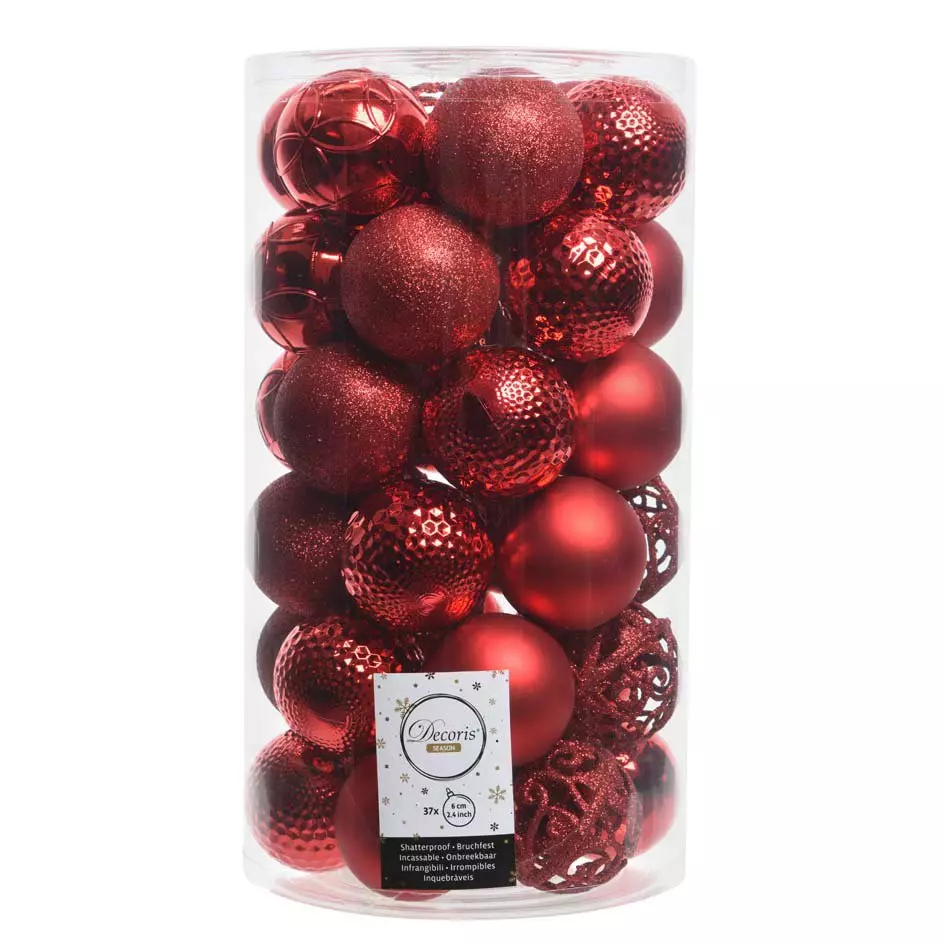 Set van 37 kerstballen (D60 mm) Alpine mix Rood 1