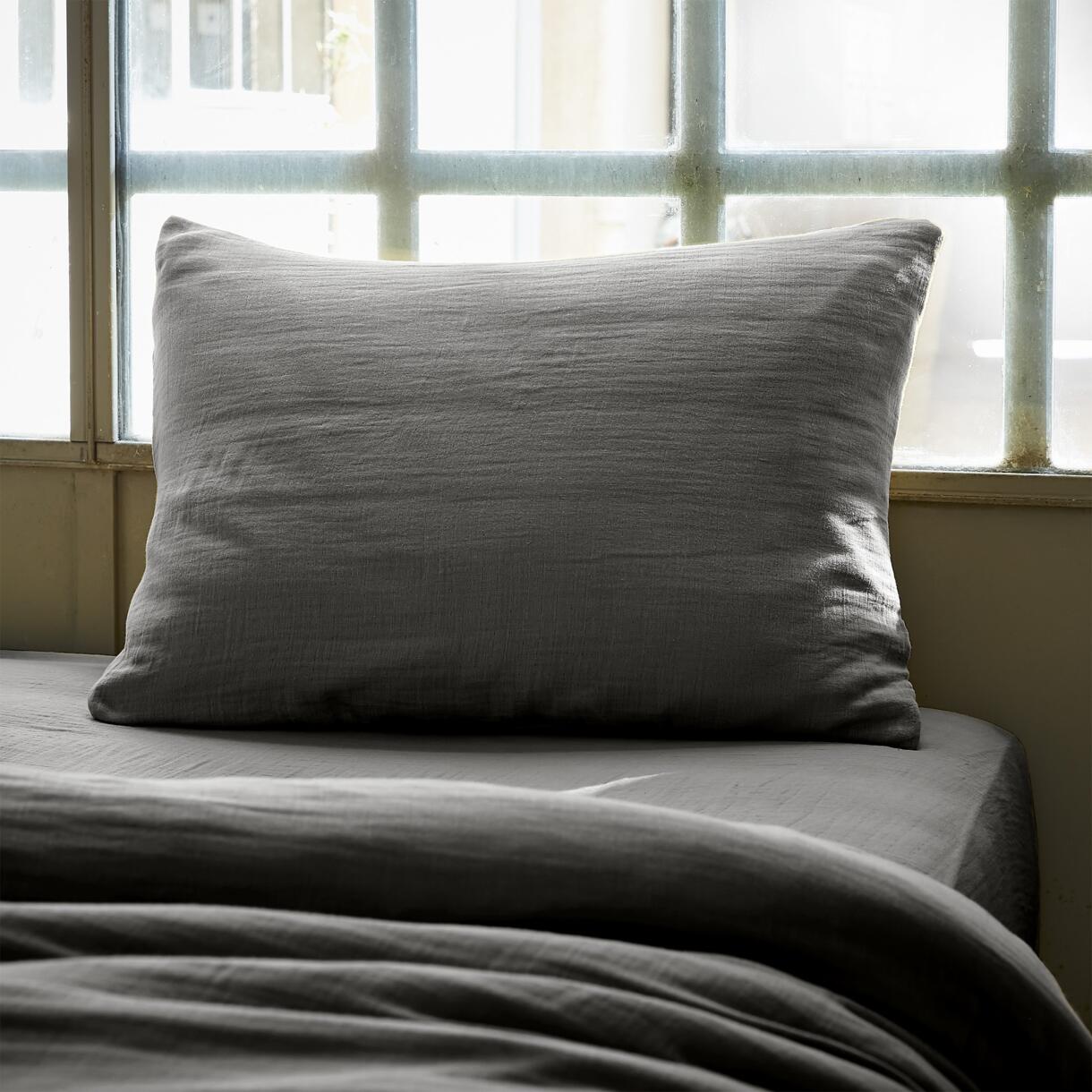 Funda para almohada rectangular en en gasa de algodón (L70 cm) Gaïa Gris granito 1