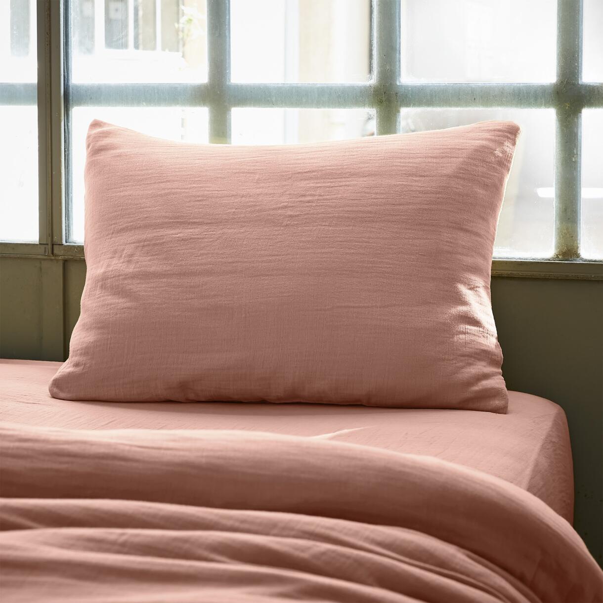 Funda para almohada rectangular en en gasa de algodón (L70 cm) Gaïa Rosa durazno 1