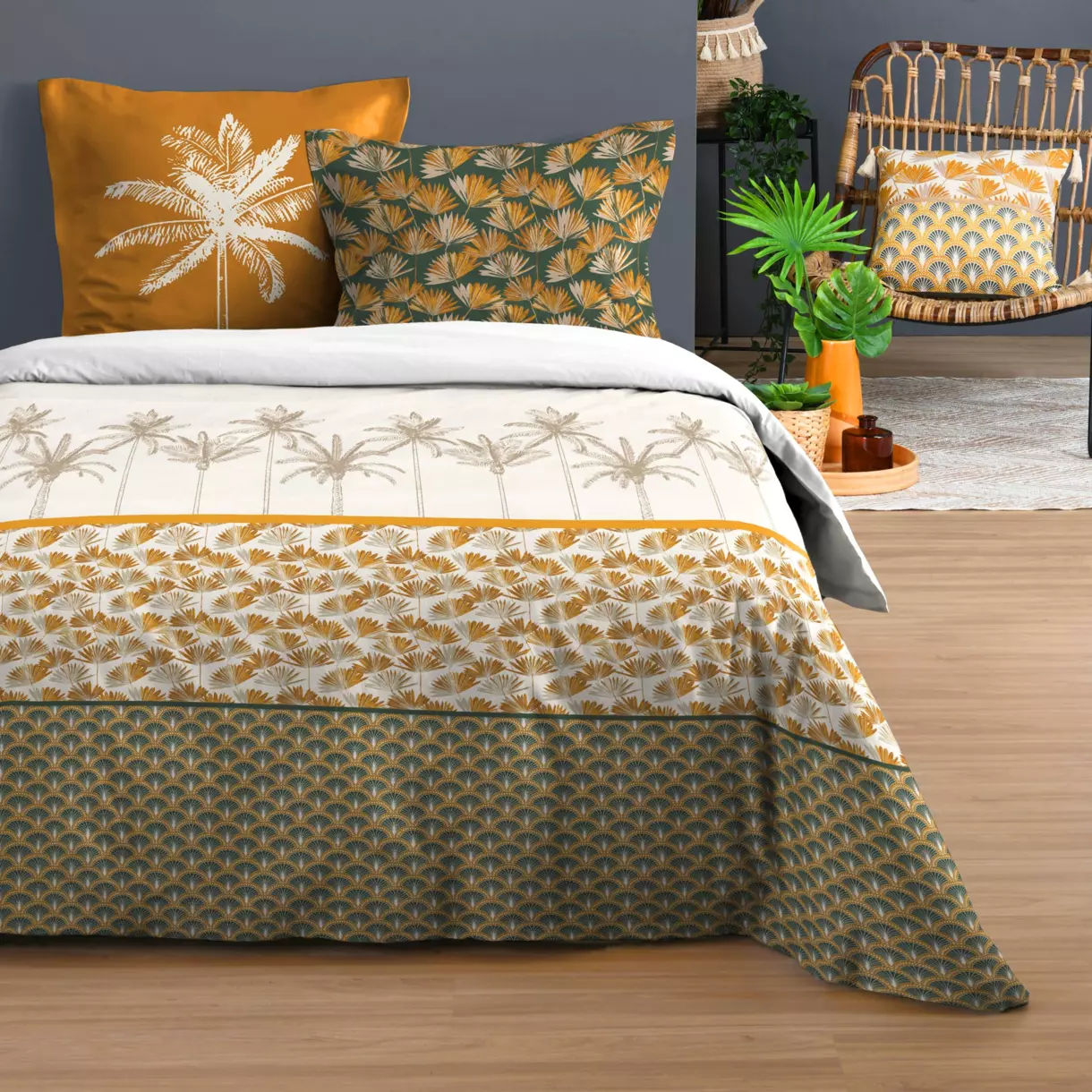 Housse de couette et deux taies coton (260 cm) Bako Multicolore 1