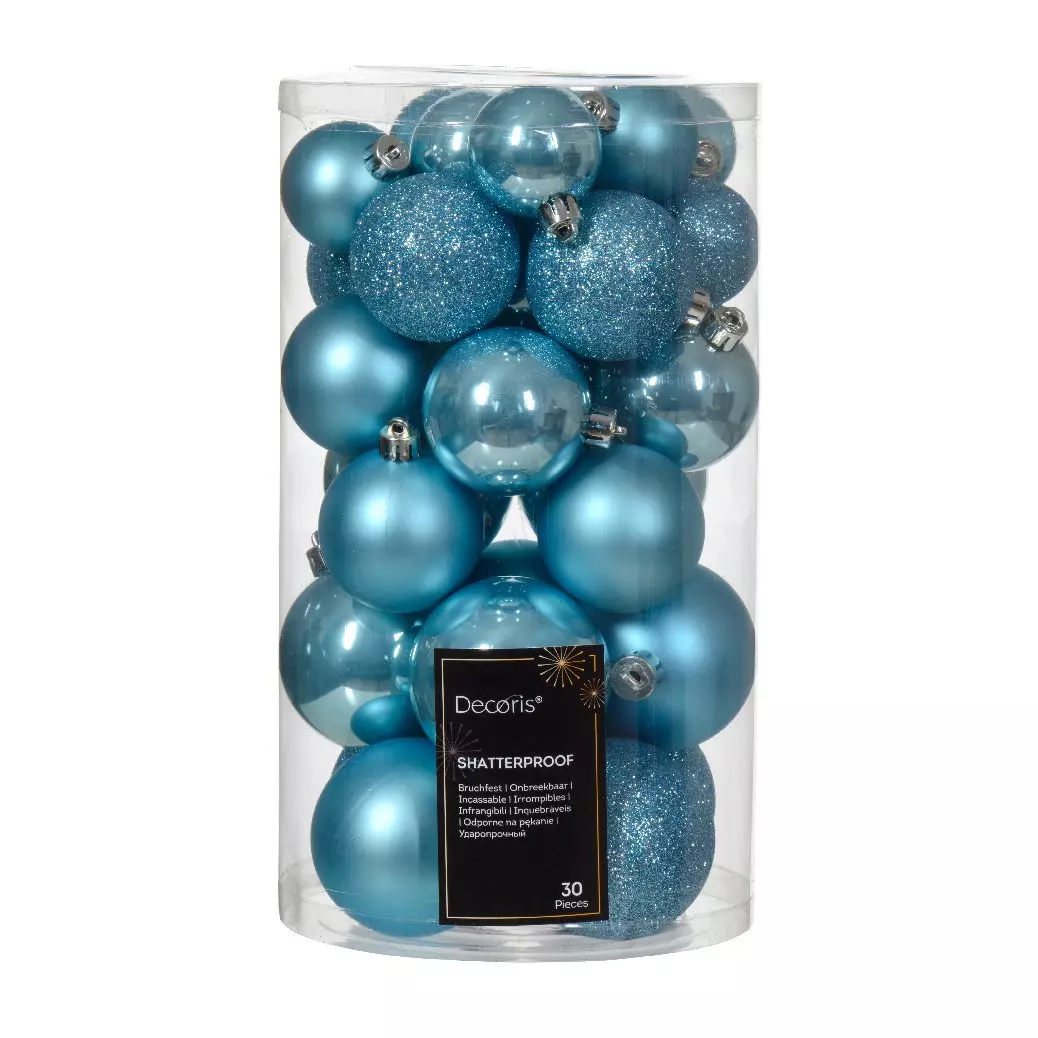 Lote de 30 bolas de Navidad Alpine surtido Azul destello 1