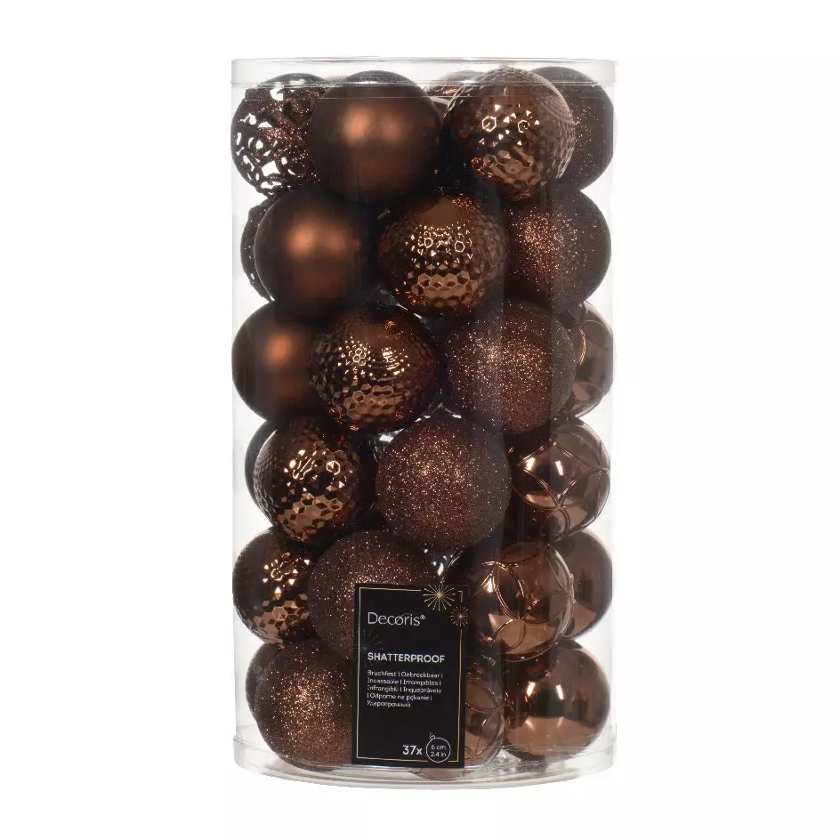 Lot de 37 boules de Noël (D60 mm) Alpine Mix Brun café 1