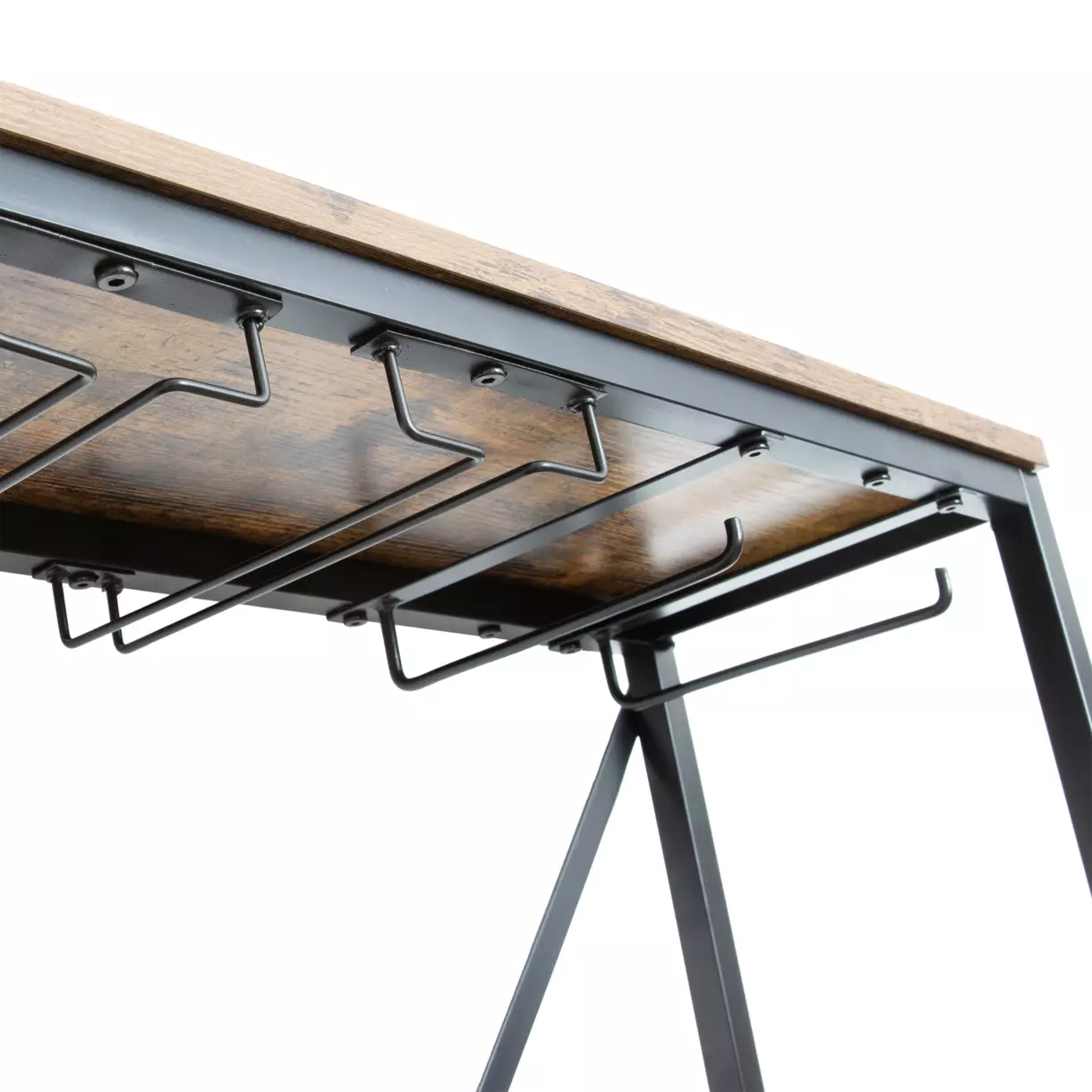 Meuble range-bouteilles industriel 10 emplacements et porte-verres (H178 cm) Léon Marron 6