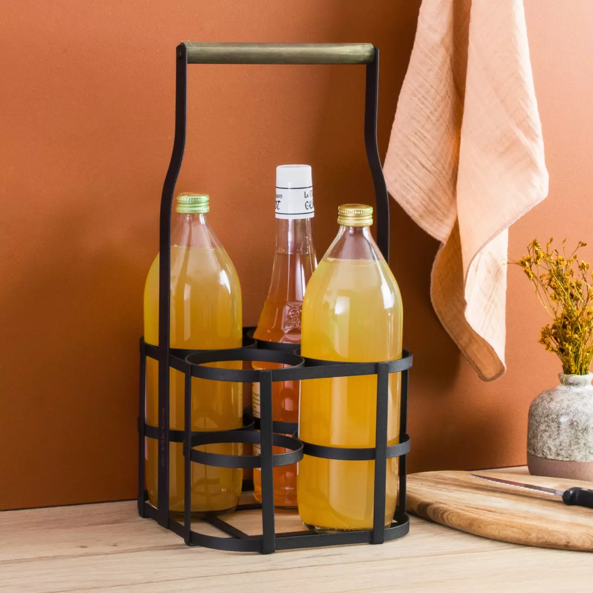 Porte-bouteilles bois et métal 4 compartiments (H41 cm) Aaron Noir 1