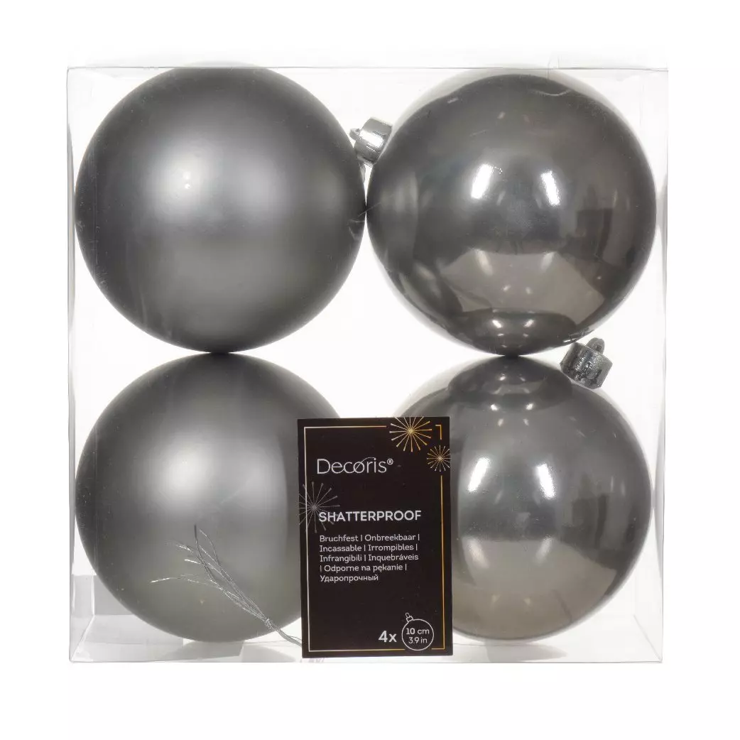 Lote de 4 bolas de Navidad (D100 mm) Alpine Gris mármol 1