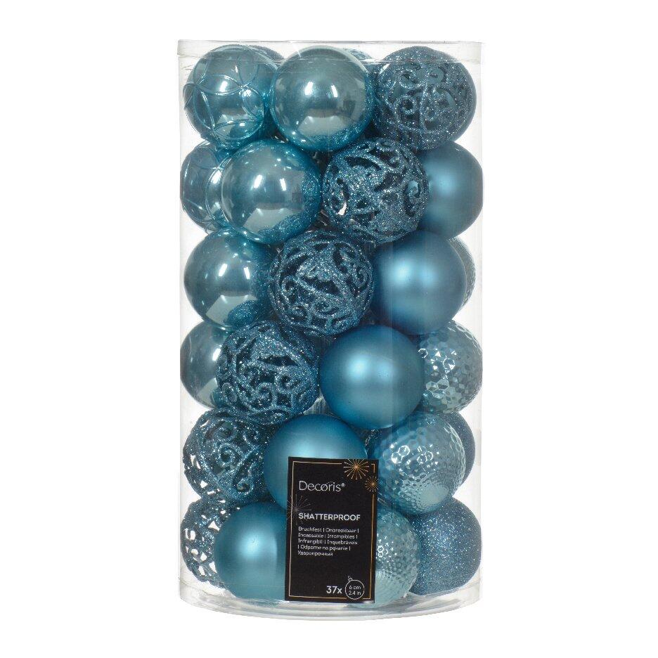 Lote de 37 bolas de Navidad (D60 mm) Alpine Mix Azul destello 1