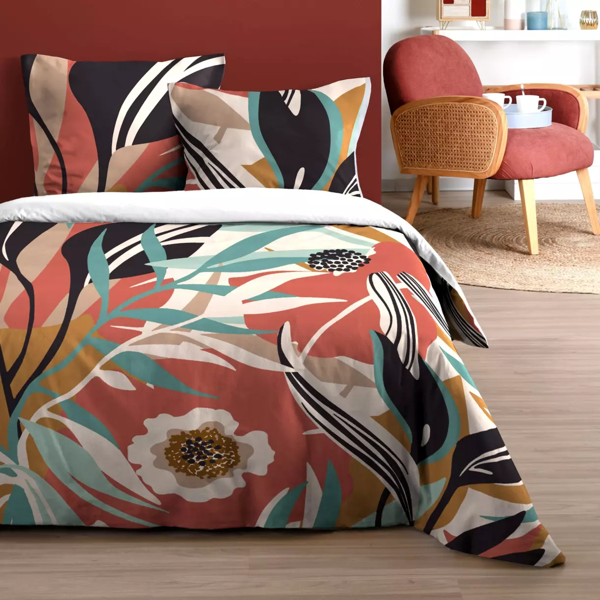 Housse de couette et deux taies coton (260 cm) Halisker Multicolore 1