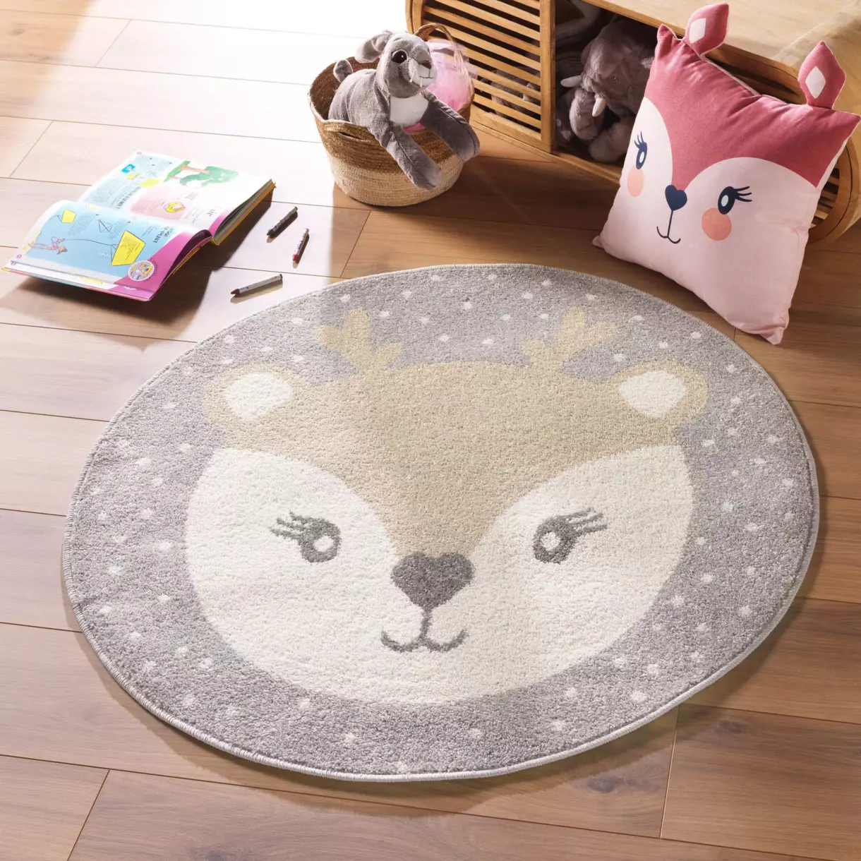 Alfombra redonda Infantil (100 cm) Bambi Gris 1