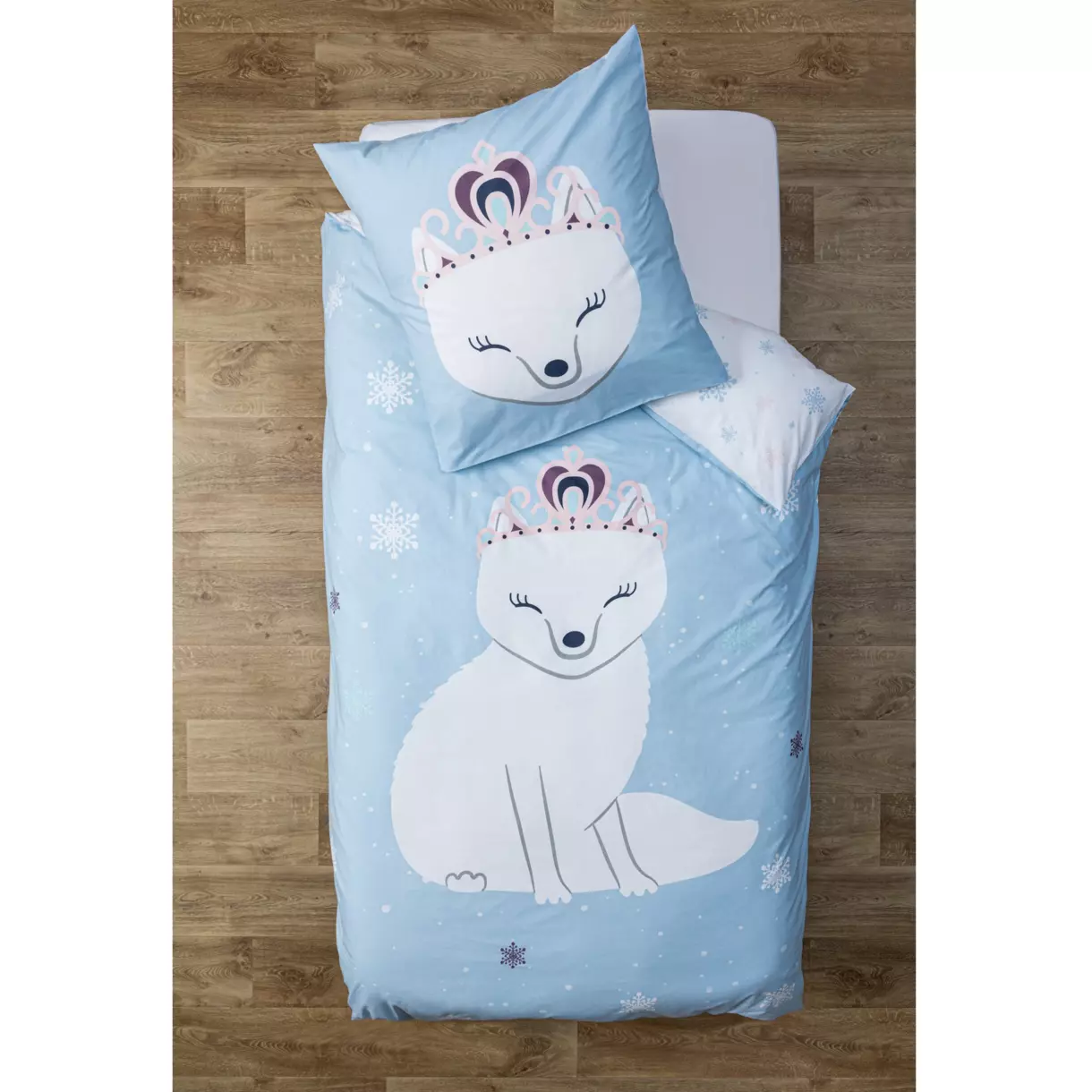 Housse de couette et une taie enfant coton (140 cm) Hiver Bleue 1