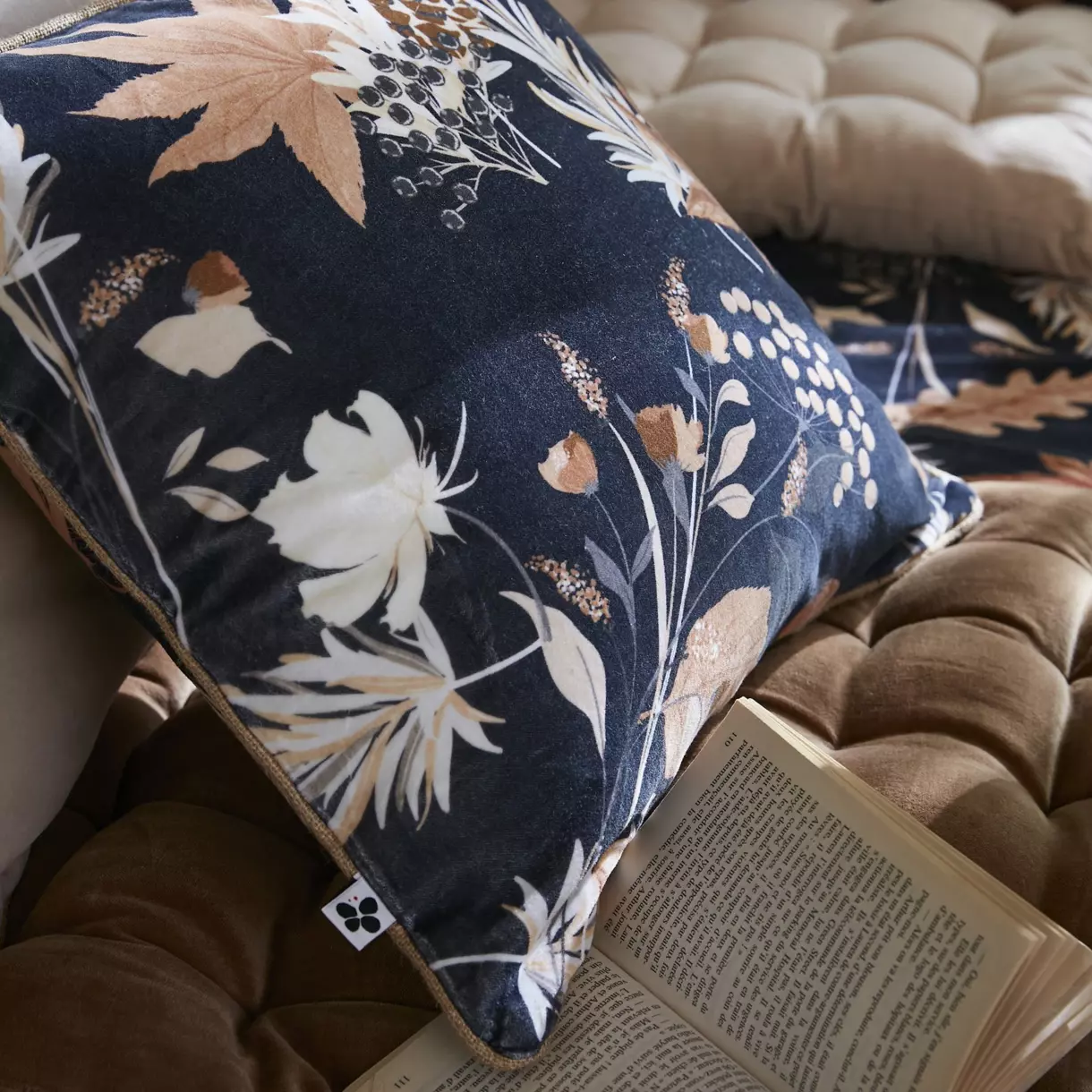Coussin carré velours de coton (45 cm) Hazel Bleu 1