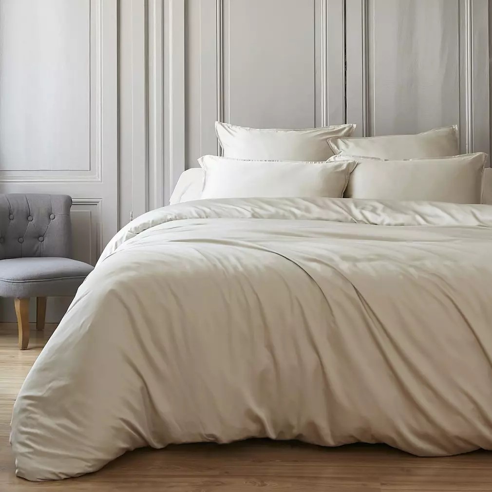 Housse de couette satin de bambou (260 cm) Salomé Beige pampa 1
