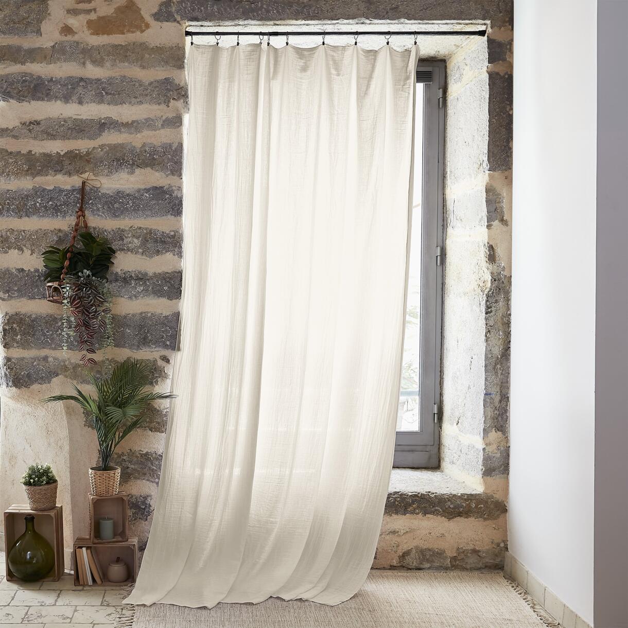Höhenverstellbarer Vorhang aus Baumwoll-Gaze (180 x max. 300 cm) Gaïa Beige 1
