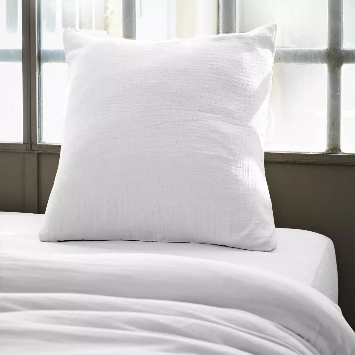 Funda para almohadón en gasa de algodón (60 cm) Gaïa Blanco chantilly 1