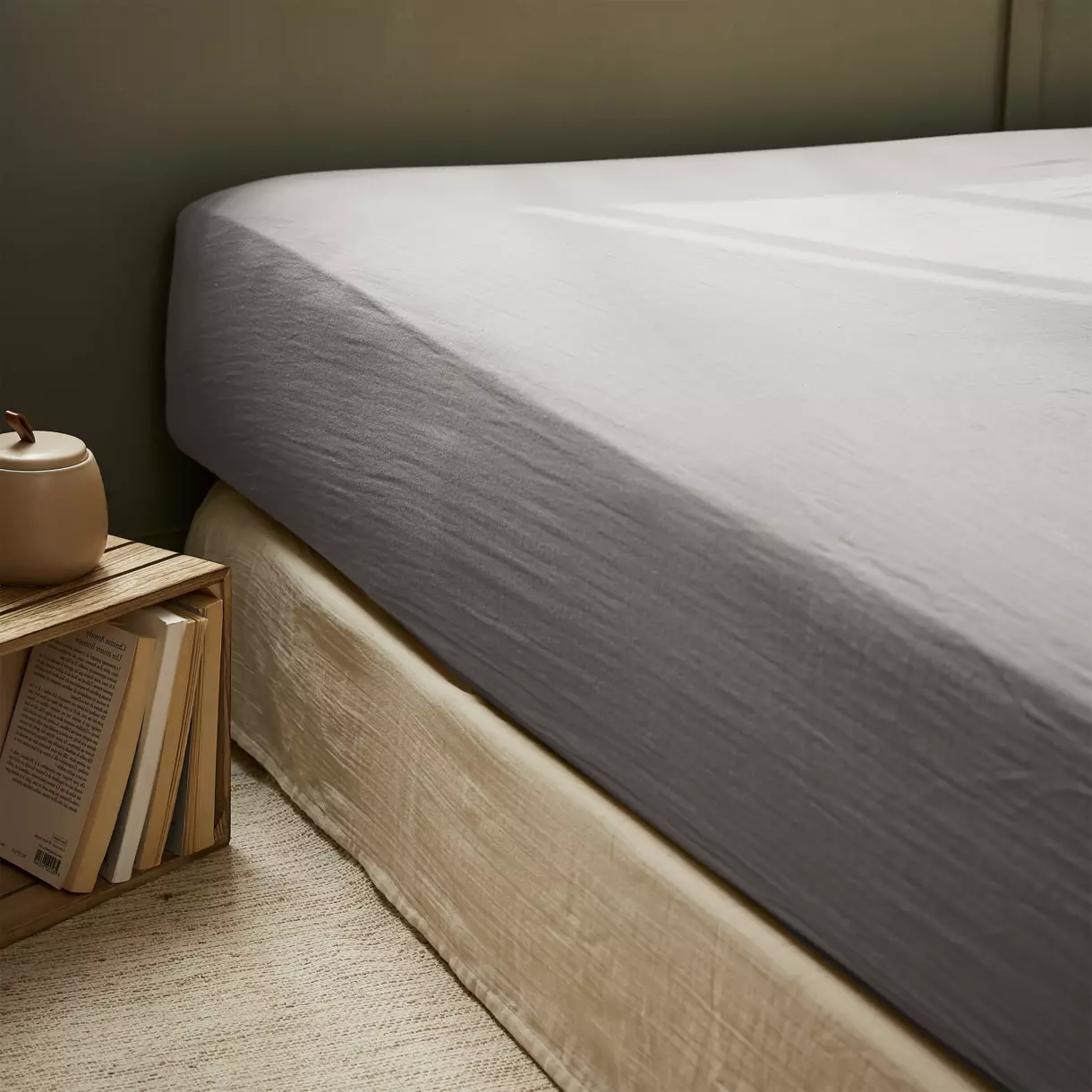 Drap housse gaze de coton (140 cm) Gaïa Gris granit 1