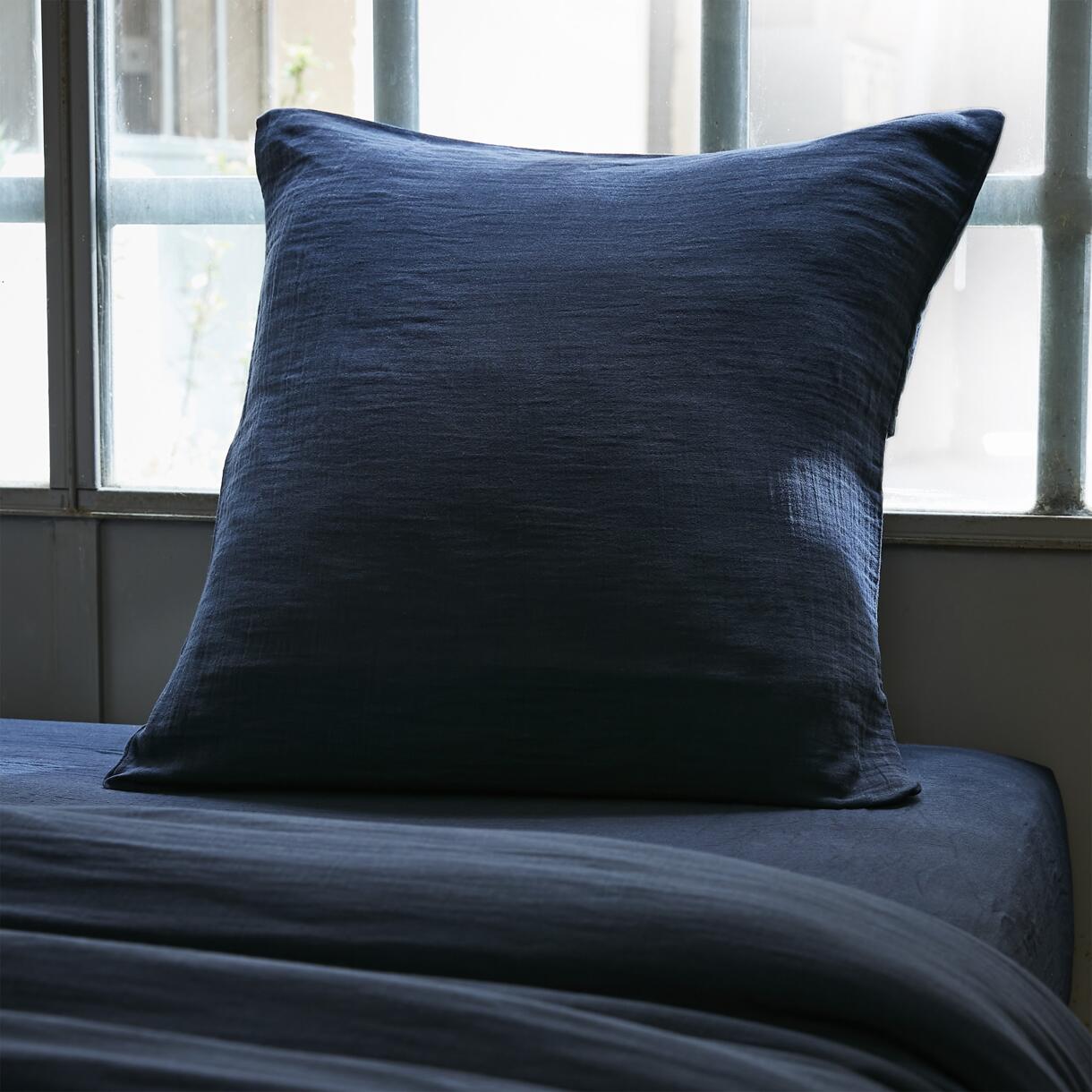 Funda para almohadón en gasa de algodón (60 cm) Gaïa Azul noche 1