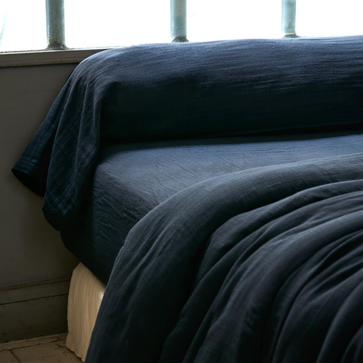 Federa cuscino a rullo garza di cotone (L185 cm) Gaïa Blu notte 1