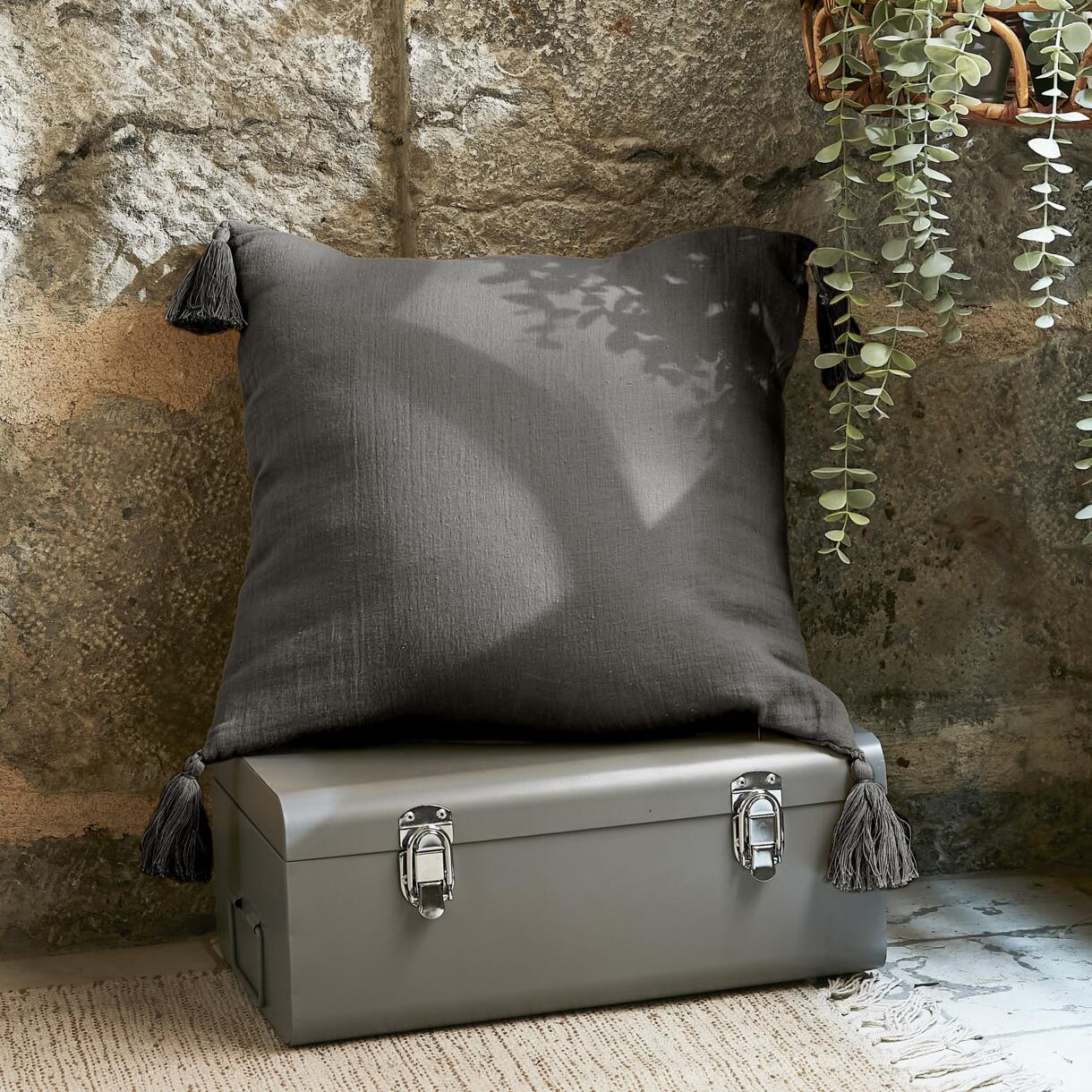 Cuscino quadrato garza di cotone (40 cm) Gaïa Grigio granito 1