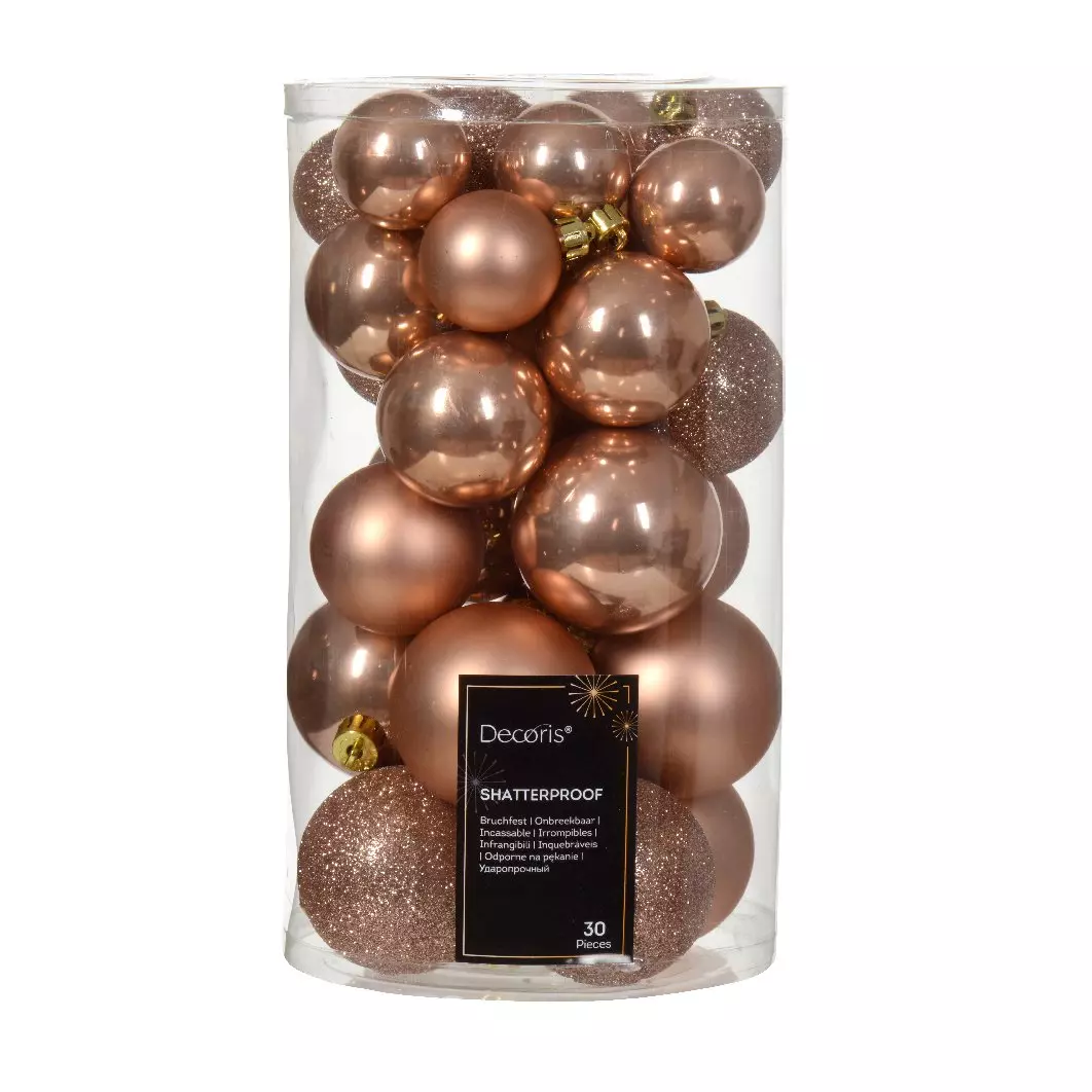 Lot de 30 boules de Noël Alpine assorties Rose pétillant 1