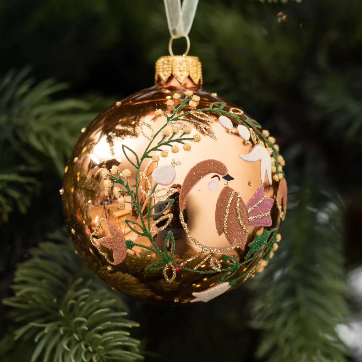 Lote de 6 bolas de Navidad (D80 mm) en verre Pix Marrón 1